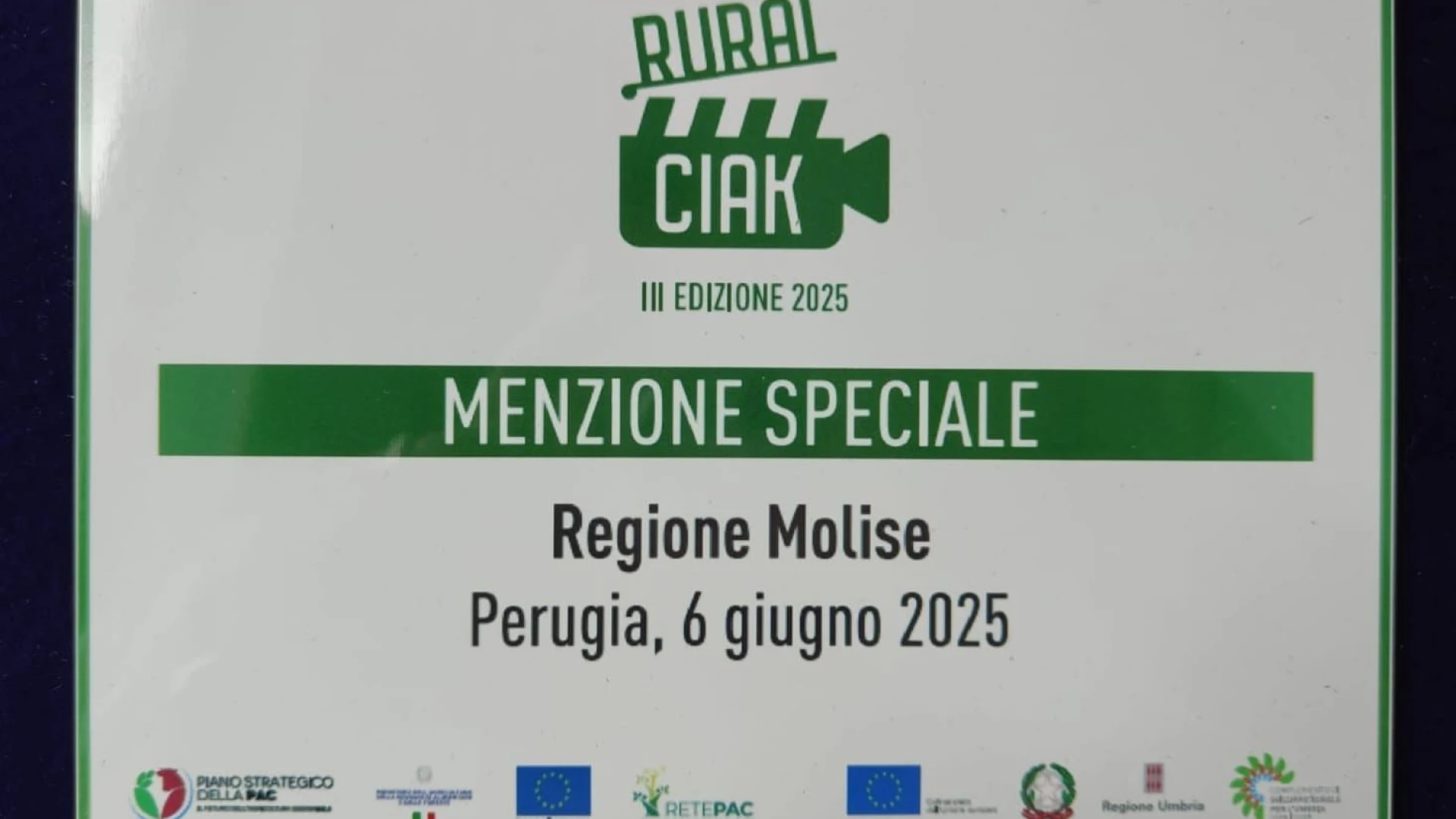 Campobasso: la Regione Molise riceve un premio speciale nella categoria e innovazione del Concorso Nazionale Ruralciak 2025.